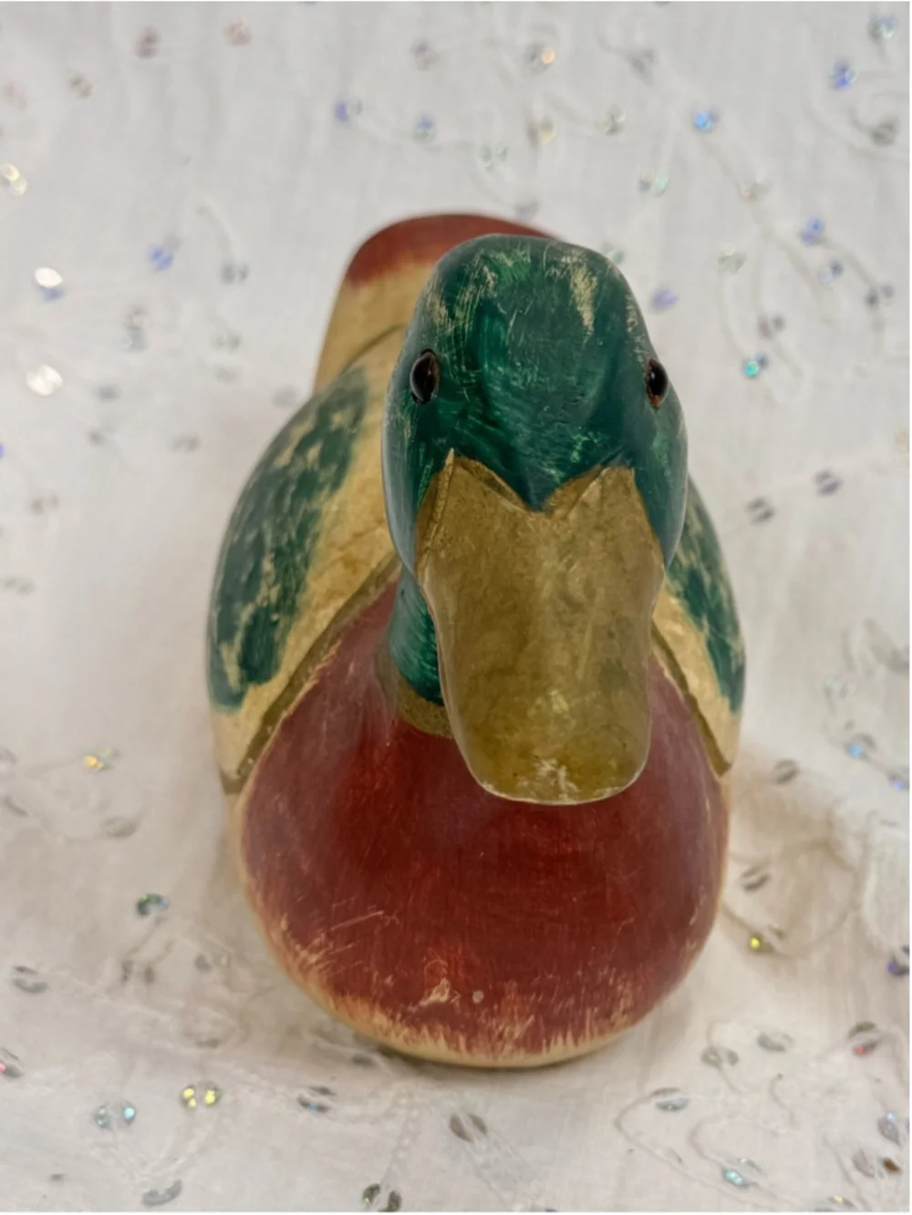 Vintage Hand Carved Painted Wood Mallard Duck | Rustic Folk Art Decoy Decor
